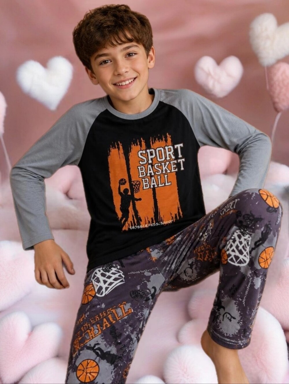 Boys Basketball Pajama Set Long Sleeve sleepwear Boys